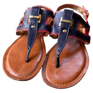 Tommy Hilfiger Thong Sandals Women's Navy Blue Red Gold Accents‎